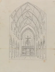 Skizze des Inneren einer gotischen Kirche