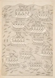 Feinde der Assyrer suchen Zuflucht in Schiffen (Kouyunlik), aus Denkmäler von Ninive, veröffentlicht 1849