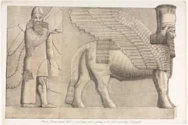 Denkmäler von Ninive: Tafel 3, Menschlicher Stierkopf und geflügelte Figur, 1853