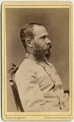 Porträt des Kaisers Franz Joseph von Österreich (1830-1916) und Königs von Ungarn (1867-1916) aus dem Haus Habsburg-Lothringen. Fotografie des Ateliers Victor Angerer in Wien.