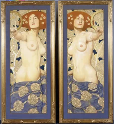 Ein Paar Pastelle auf Papier, halbnackte weibliche Figuren darstellend, ca. 1900