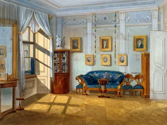 Biedermeier-Stil Salon, ca. 1830, Aquarell, Österreich