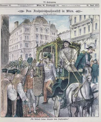 Kaiser Franz Josef von Österreich kommt am Stephansdom in Wien an, um das Fronleichnamsfest zu feiern, 1897