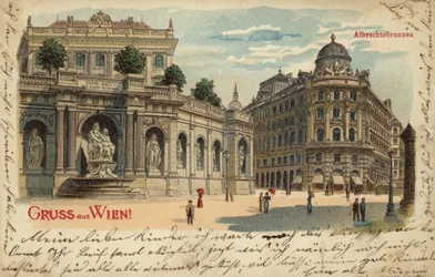 Postkarte mit dem Albrechtsbrunnen in Wien