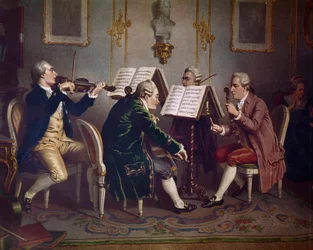Streichquartett spielt ein Werk Mozarts (Kammermusik)
