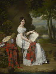 Frau, die in einer Landschaft skizziert, ca. 1830