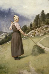 Mädchen beim Heurechen