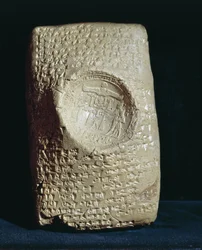Tafel mit babylonischer Keilschrift aus den Ruinen des antiken Ugarit (heutiges Ras-Schamra)