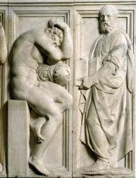 Prophet und Ignudo Flachrelief aus Marmor von Baccio Bandinelli (1493-1560)