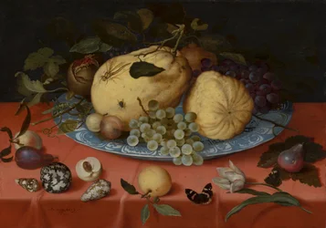 Früchtestillleben mit Muscheln und Tulpe
