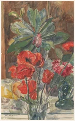 Blumenstudie von Mohnblumen und Rhododendren