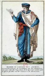Directoire: „ein Mitglied des Rates der Alten“ Gravur von Baron de Vinck (19. Jahrhundert) Paris, B.N.