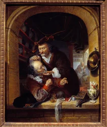 Medizin: „Ein Arzt führt einen kleinen Aderlass durch, um die Kopfschmerzen seines Patienten zu behandeln“