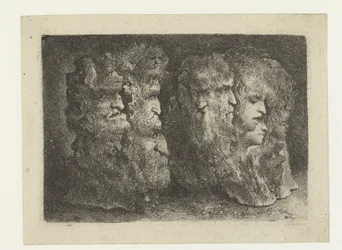 Verschiedene Köpfe von Männern, Tieren und Maskarons