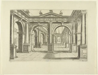 Gebäude mit doppeltem Bogen in der Mitte im dorischen Stil