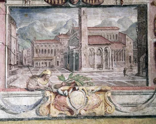Schlafzimmer (Detail des Frieses mit Städten unter Medici-Herrschaft, Pistoia)