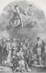 Tafel 41: Heiliger Johannes der Täufer predigt einer großen Menge und tauft Kinder, 1756. Schöpfer: Bartolomeo Crivellari, Gabriel Söderling