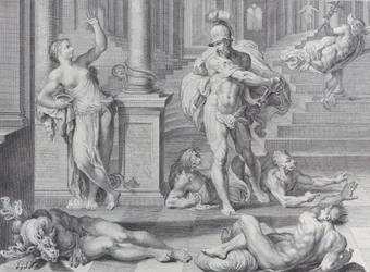 Tafel 10: Odysseus zwingt Circe, die menschlichen Gestalten seiner Gefährten wiederherzustellen, die sie verwandelt hatte, 1756