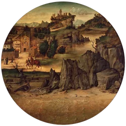 Landschaft mit Stadtblick