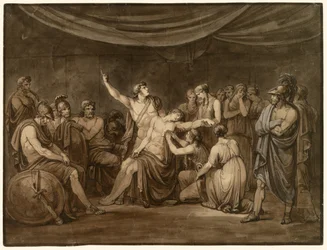 Achilles schwört, den von Hektor getöteten Patroklos zu rächen