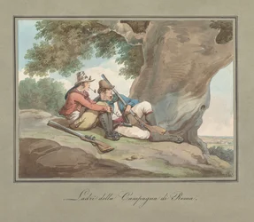 Rastende Briganten in der Campagna, Illustration für Römische Trachten und Bräuche