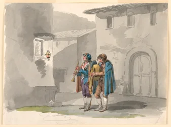 Zeichnung, Pifferari, Zwei Pfeifer aus den Abruzzen in Rom, 1807–08