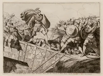 Horatius Cocles verteidigt die Pons Sublicius, 509 v. Chr. (Radierung)