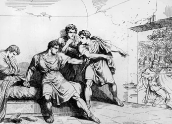 Neros Tod, aus Geschichte der Kaiser, beginnend mit Ottavio, Stich von Bartolomeo Pinelli (1781-1835), Rom
