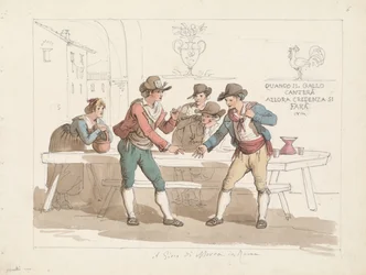 Das Morraspiel in einer römischen Osteria, Illustration für Römische Trachten und Bräuche
