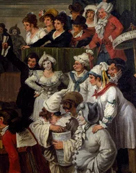 Pulcinella mit anderem Karnevalscharakter, Detail aus Das Berberpferderennen in Rom während des Karnevals