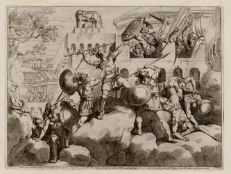 Römer verteidigen die Zitadelle gegen die Gallier, gewarnt von den kapitolinischen Gänsen, 390 v. Chr.