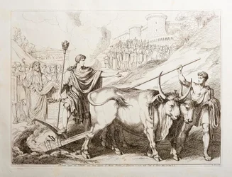 Romulus zieht eine Linie um den Palatin