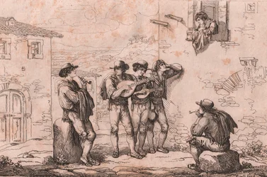 Serenade in Rom, Radierung von Bartolomeo Pinelli