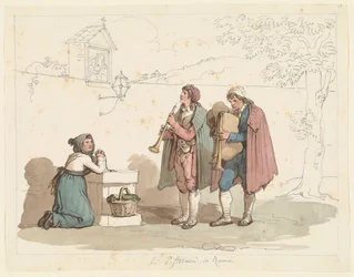 Der Dudelsackspieler und der Flötenspieler in Rom, Illustration für Römische Trachten und Bräuche