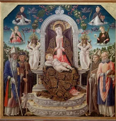 Jungfrau und Kind auf dem Thron, umgeben von Heiligen