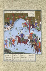 Bahram Gur schleicht sich gegen den Khaqan an, Folio 577v aus dem..., ca. 1530-35
