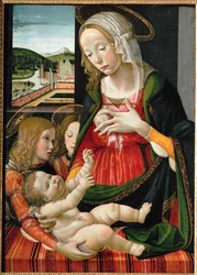 Madonna stillt das Jesuskind, umgeben von Engeln