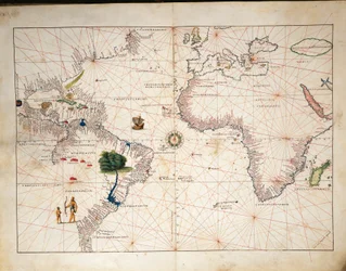 Afrika, Europa und Teil Amerikas, aus dem Atlas der Welt in dreiunddreißig Karten, von Battista Agnese