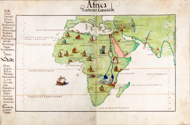 Pergamentkarte von Afrika, Indien und dem Mittelmeer