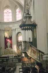 Kanzel, auch Kanzel der Wahrheit genannt, 1749 (vergoldet, Holz und Intarsien)