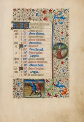 August Kalenderseite; Dreschen; Jungfrau