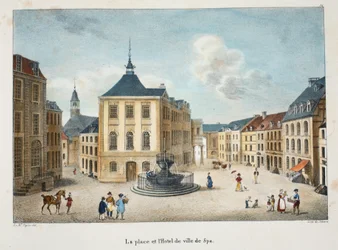 Der Platz und das Rathaus von Spa, ca. 1895