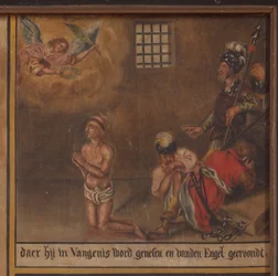 Maarke. Kapelle (Sint-Vincentiuskapel). Innenraum. Malerei. Das Martyrium des Heiligen Vincentius. 19. Jahrhundert. (Detail)