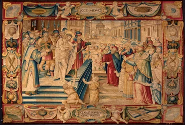 Passion Christi: Jesus wird der Menge präsentiert, Tapisserie der Brüsseler Manufakturen, 16. Jahrhundert, Genua, Musei di Strada Nuova