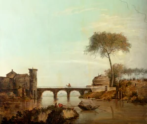 Zweiter Hinterraum, Besprechungsraum, Wandgemälde mit ländlichen Szenen im klassischen Stil, wahrscheinlich um 1810, Szene 2