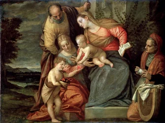 Die Heilige Familie mit den Heiligen Katharina, Anna und Johannes dem Täufer, um 1580-1582