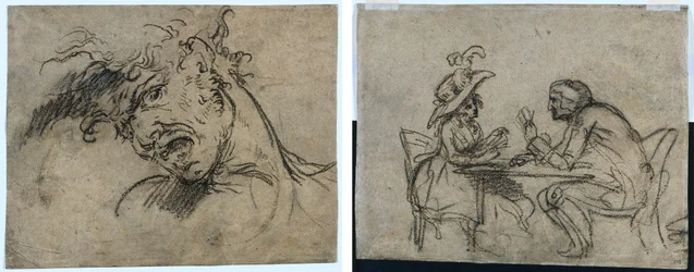 Kopf eines schreienden Mannes (recto) Frau und Mann beim Kartenspielen (verso)