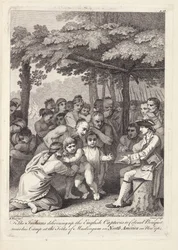 Die Indianer übergeben die englischen Gefangenen an Colonel Bouquet in der Nähe seines Lagers an den Gabelungen des Muskingham in Nordamerika im November 1764
