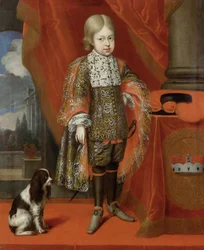 Der zukünftige Kaiser Joseph I. 1678-1711 im Alter von sechs Jahren mit einem Hund