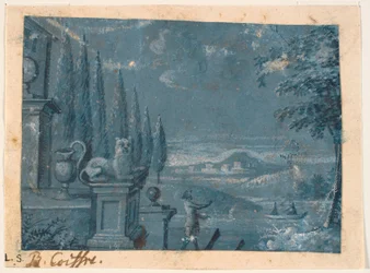 Landschaft bei einem Haus mit Terrasse